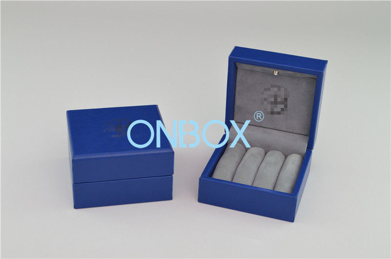 Blue PU Leather Electric Luxury Packaging Box LED Lighting For Finger Ring Collection